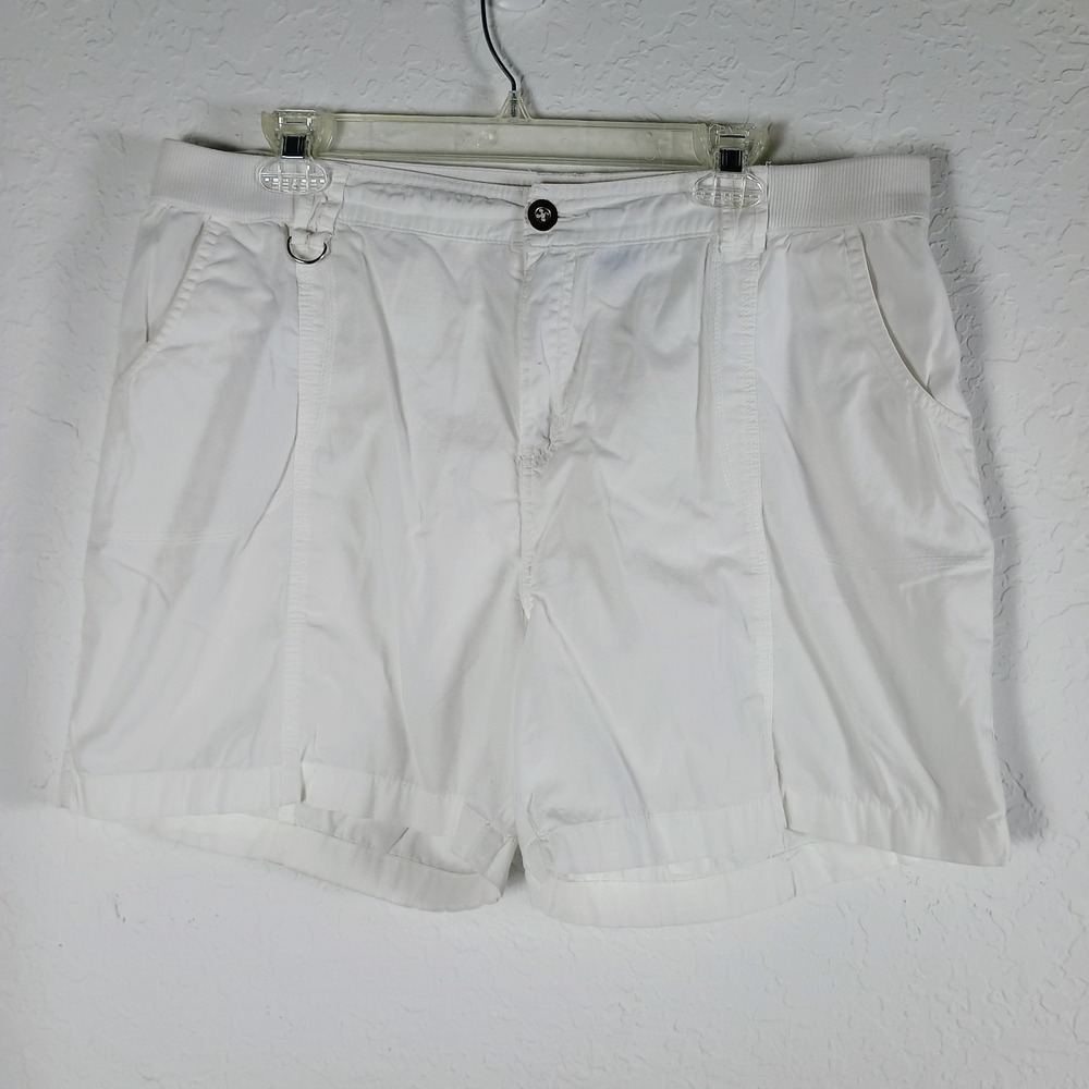Fresh Womens White Cotton Shorts Size 12 Elastic Waist Casual Summer Utility...